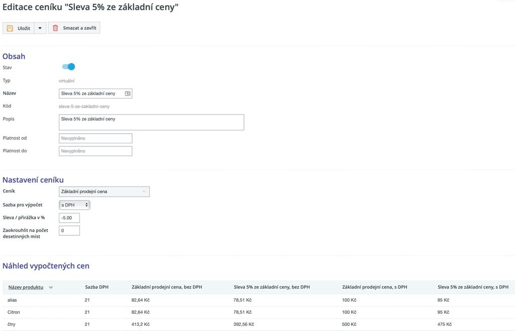 virtuální ceník v CMS pro e-shopy Edee.one virtuální ceník v CMS pro e-shopy Edee.one